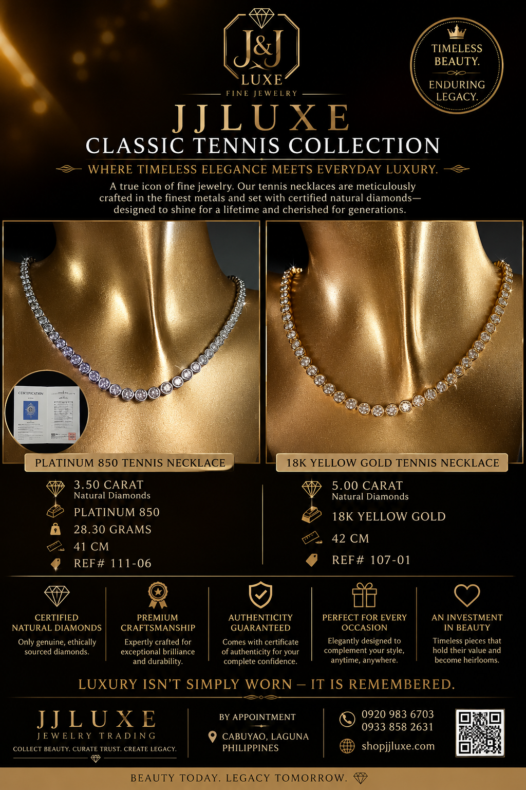 10.00 Carat Certified Natural Diamond Tennis Necklace Graduated in YG settings