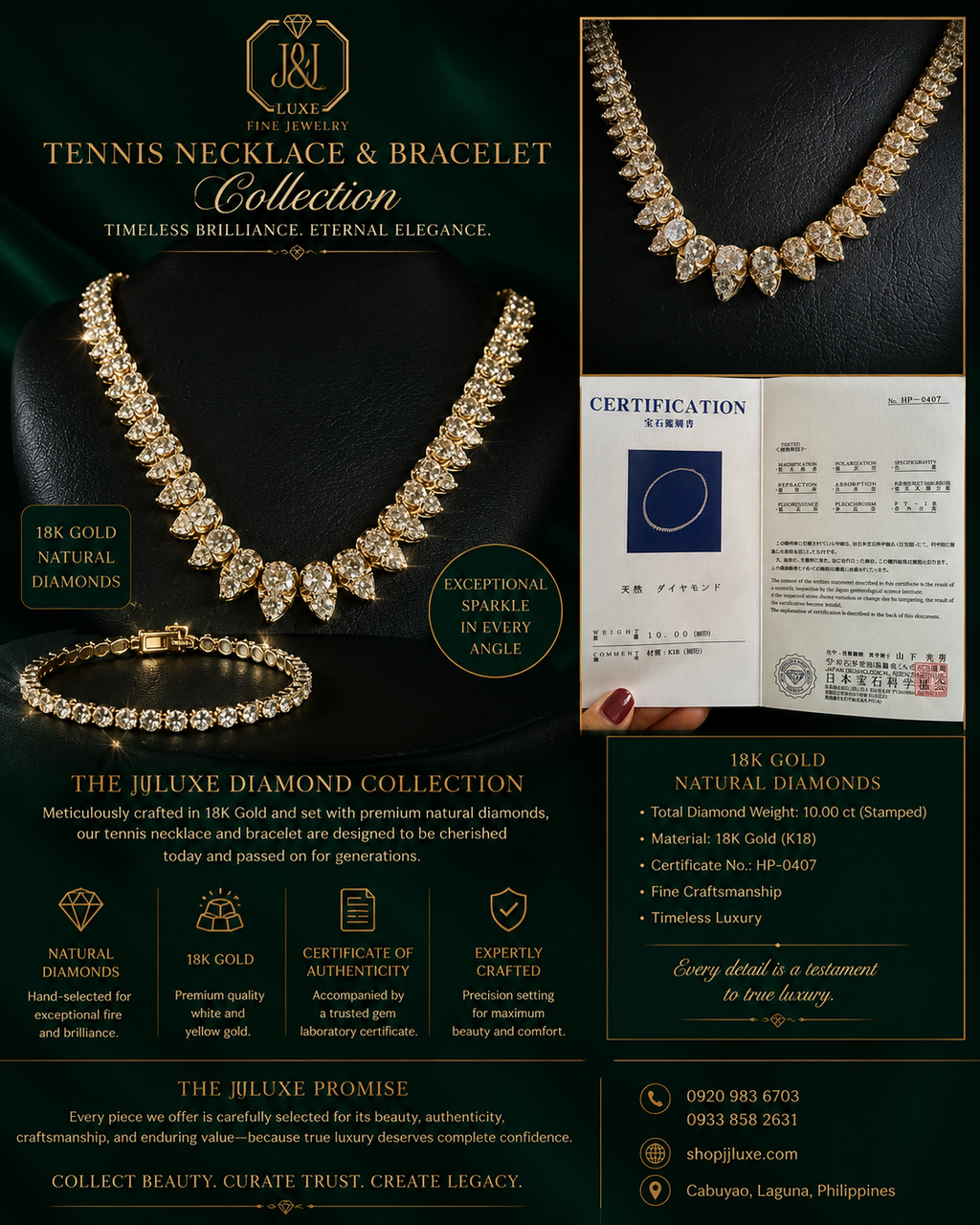 10.00 Carat Certified Natural Diamond Tennis Necklace Graduated in YG settings